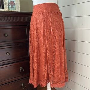 Torrid Stretchy Scalloped Lace Midi Skirt in Muted Rust